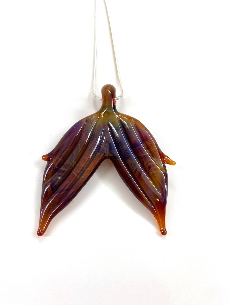multicolor fish fin purple Mermaid Tail Glass Pendant Necklace Whale tail earthy Mermaid Fin brown