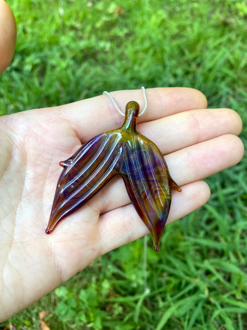 multicolor fish fin purple Mermaid Tail Glass Pendant Necklace Whale tail earthy Mermaid Fin brown