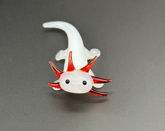 Baby Glass Axolotl Sculpture - Mud Puppy - Desk Friend - Aquarium Art - small figurine - mini lotl miniature - fantasy light academia