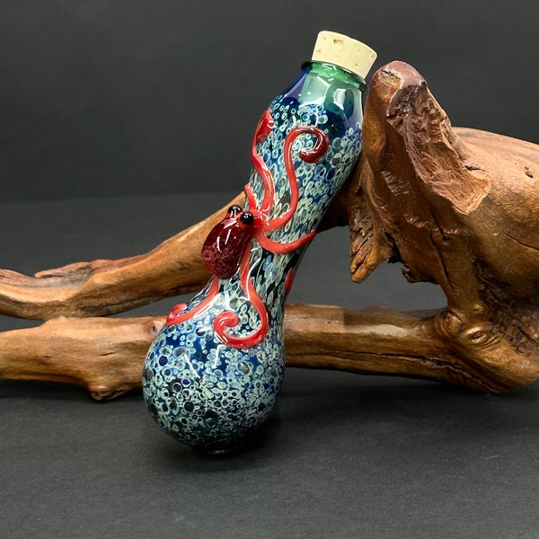 Petite bouteille de potion en verre pieuvre faite main - Refroidisseur de corsage Renaissance Faire