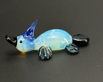 Wizard Platypus Glass Sculpture - small individually crafted glass miniature collectible fantasy