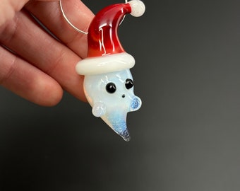 Made to order Opaly Glass Christmas Ghost Pendant or Ornament - Santa Ghost Necklace - Holiday Decoration