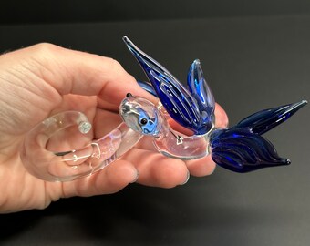 Glass Winged Snake - Fairy Snake - Fae Creatures - clear and cobalt glass