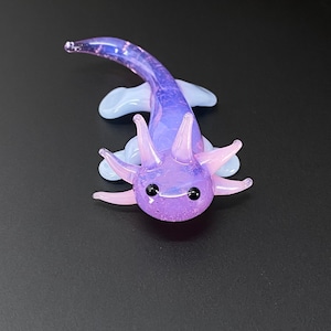 Baby Axolotl Glass Sculpture purple Mud Puppy Desk Friend Aquarium Art small figurine tiny axolotl cute adorable chibi image 8