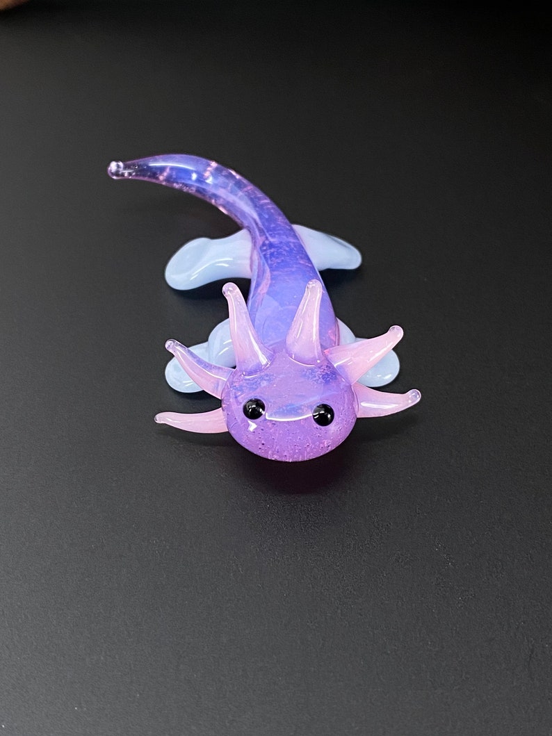 Baby Axolotl Glass Sculpture purple Mud Puppy Desk Friend Aquarium Art small figurine tiny axolotl cute adorable chibi image 8