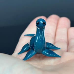 Nessie Sculpture - Mini Teal Glass Loch Ness Monster for Desk or Shelf