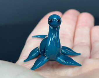 Nessie Sculpture - Mini Teal Glass Loch Ness Monster for Desk or Shelf