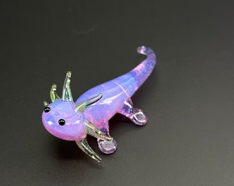 Baby Glass Axolotl Sculpture - Mud Puppy - Desk Friend - Aquarium Art - small figurine - mini lotl miniature - fantasy light academia