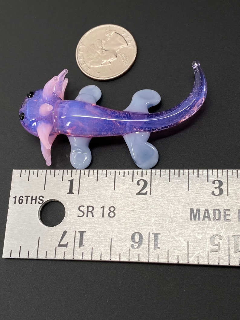 Baby Axolotl Glass Sculpture purple Mud Puppy Desk Friend Aquarium Art small figurine tiny axolotl cute adorable chibi image 9