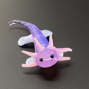 Baby Axolotl Glass Sculpture purple Mud Puppy Desk Friend Aquarium Art small figurine tiny axolotl cute adorable chibi image 1