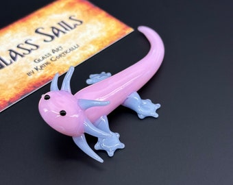 Cute Glass Axolotl Sculpture - Cotton Candy Colors - Mud Puppy - Desk Friend - Aquarium Art - small figurine - mini lotl miniature