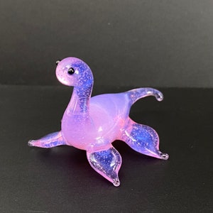 Purple Nessie Sculpture Mini Glass Loch Ness Monster in Shimmering Moss Green plesiosaur- dinosaur - myths monster legend