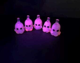 Glass Ghost Pendant - UV Blacklight Reactive pink - cute ghost necklace with silver chain