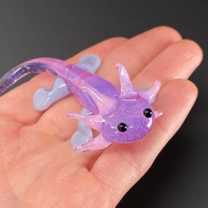 Baby Axolotl Glass Sculpture purple Mud Puppy Desk Friend Aquarium Art small figurine tiny axolotl cute adorable chibi image 2