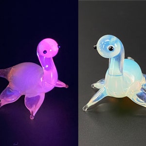 UV Nessie Sculpture Mini - Glass Loch Ness Monster - blacklight reactive - plesiosaur- dinosaur - desk piece - myths monster legend hot pink