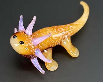 Hand Blown Glass Axolotl Figurine - Miniature Desk Pet