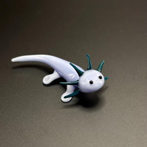 Baby Axolotl Glass Sculpture - Mud Puppy - Desk Friend - Aquarium Art - small figurine - tiny axolotl cute adorable chibi bookshelf