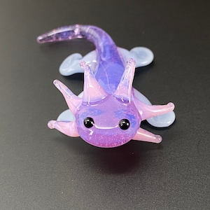 Baby Axolotl Glass Sculpture purple Mud Puppy Desk Friend Aquarium Art small figurine tiny axolotl cute adorable chibi image 3