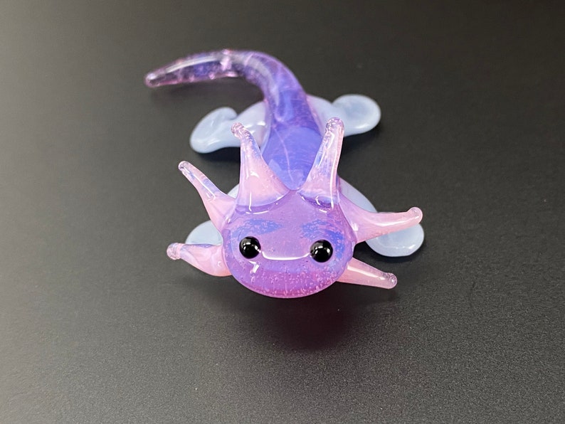 Baby Axolotl Glass Sculpture purple Mud Puppy Desk Friend Aquarium Art small figurine tiny axolotl cute adorable chibi image 3
