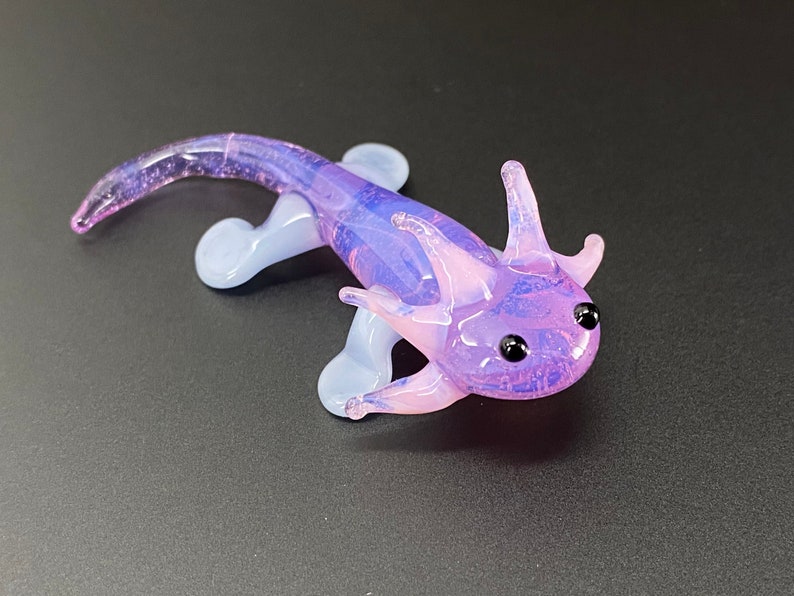 Baby Axolotl Glass Sculpture purple Mud Puppy Desk Friend Aquarium Art small figurine tiny axolotl cute adorable chibi image 6