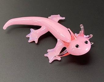Cute Glass Axolotl Sculpture - Lucy leucistic coloring - Mud Puppy - Desk Friend - Aquarium Art - small figurine - mini lotl miniature