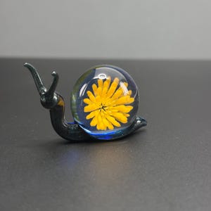 Dandelion Snail Glass Sculpture - Magical Flower Snail - fairy garden - garden snail - small figurine - glass animals - glass snail critter