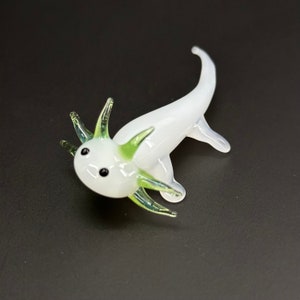 Baby Glass Axolotl Sculpture - Mud Puppy - Desk Friend - Aquarium Art - small figurine - mini lotl miniature - fantasy light academia