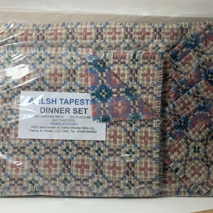 Welsh Tapestry Vintage MCM Dinner Placemats Coasters Serving Mats Woven Wool New in Package