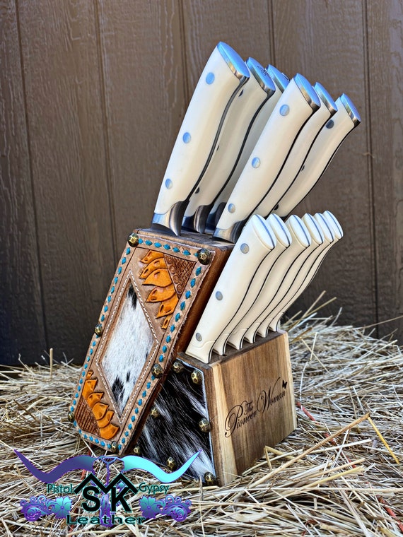 Sunflower & Cowhide Pioneer Woman Knife Set 