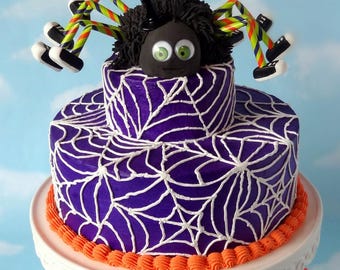 Faux Halloween Dancing Spider Spiderweb Prop Two Tier Centerpiece Fake Kitchen Display Prop