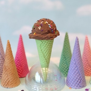 Fake Ice Cream Sugar Waffle CONE COLOR CHOICE Single Scoop Chocolate with Sprinkles Realistic Faux Prop Decoration