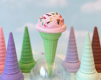 Fake Single Scoop Strawberry Ice Cream Tall Cone, Faux Food Photo Prop