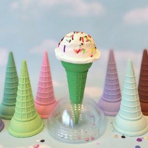 Fake Ice Cream Tall CONE COLOR CHOICE Single Scoop Vanilla with Sprinkles Realistic Faux waffle sugar Cone Prop Decor