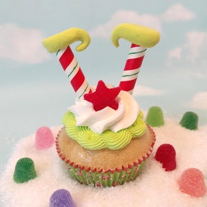 Fake Cupcake Realistic Christmas Holiday RED GREEN Elf Legs Shoes Faux Ornament Candy Stripe