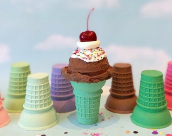 Fake Chocolate Ice Cream Cake Cone Prop, Sprinkles & Cherry