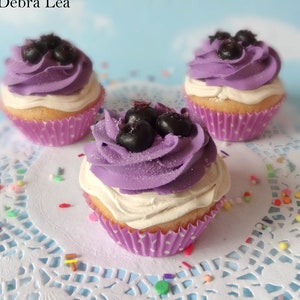 Fake Cupcake Handmade Purple Blueberries and Cream Faux Food Prop SINGLE