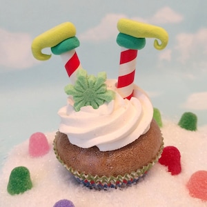 Fake Cupcake Realistic Christmas Holiday RED GREEN Elf Legs Shoes Faux Ornament Candy Stripe