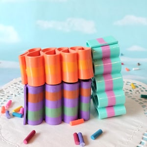 Fake Ribbon Candy Christmas Realistic Hand Painted Purple Orange Aqua 125