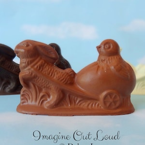 Fake Chocolate Bunny RABBIT Chick Cart SOLID Handmade Faux Easter Spring Centerpiece Basket Filler