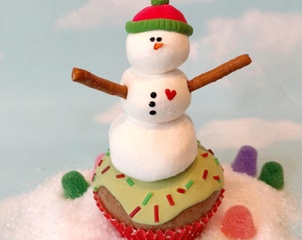 Fake Cupcake Snowman Handmade Christmas Sprinkles Prop Faux Frosty