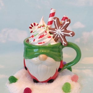 Fake Hot Chocolate cocoa Gnome Gingerbread Cookie Peppermint Centerpiece Faux Drink Food Prop