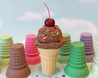 Fake Ice Cream: Single Scoop Chocolate with Sprinkles, Flat Cake Cone
