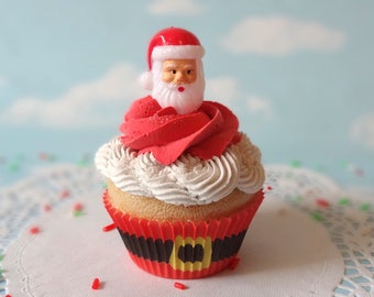 Fake Cupcake Realistic Christmas Holiday SANTA head Faux