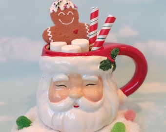 Fake Hot Chocolate Cocoa Marshmallows Santa Gingerbread Centerpiece Faux Drink Food Prop