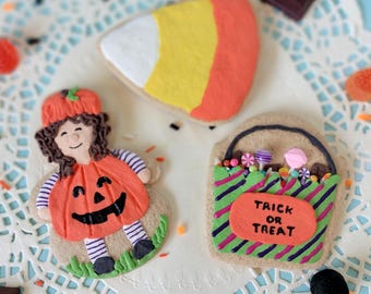 Fake Sugar Cookie Halloween Set of 3 Handmade Faux Pumpkin Kid, Candy Corn