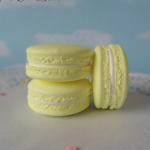 Fake Macarons 2&quot; Set Faux Macaron Yellow Artificial Food Cookie Prop