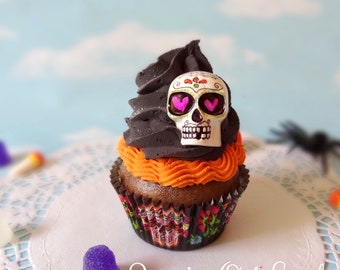 Fake Cupcake Day of The Dead Dia De Los Muertos Halloween Sugar skull Skeleton