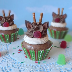 Fake Cupcake SINGLE Rudolph red nosed reindeer Christmas Holiday Faux Kitchen Prop