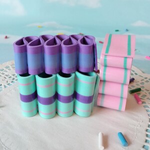 Fake Ribbon Candy Realistic Hand Painted Aqua Purple 144