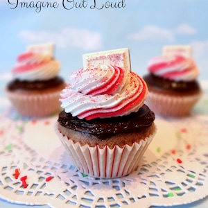Fake Cupcake SINGLE Christmas White Chocolate Peppermint Bark realistic Food Prop